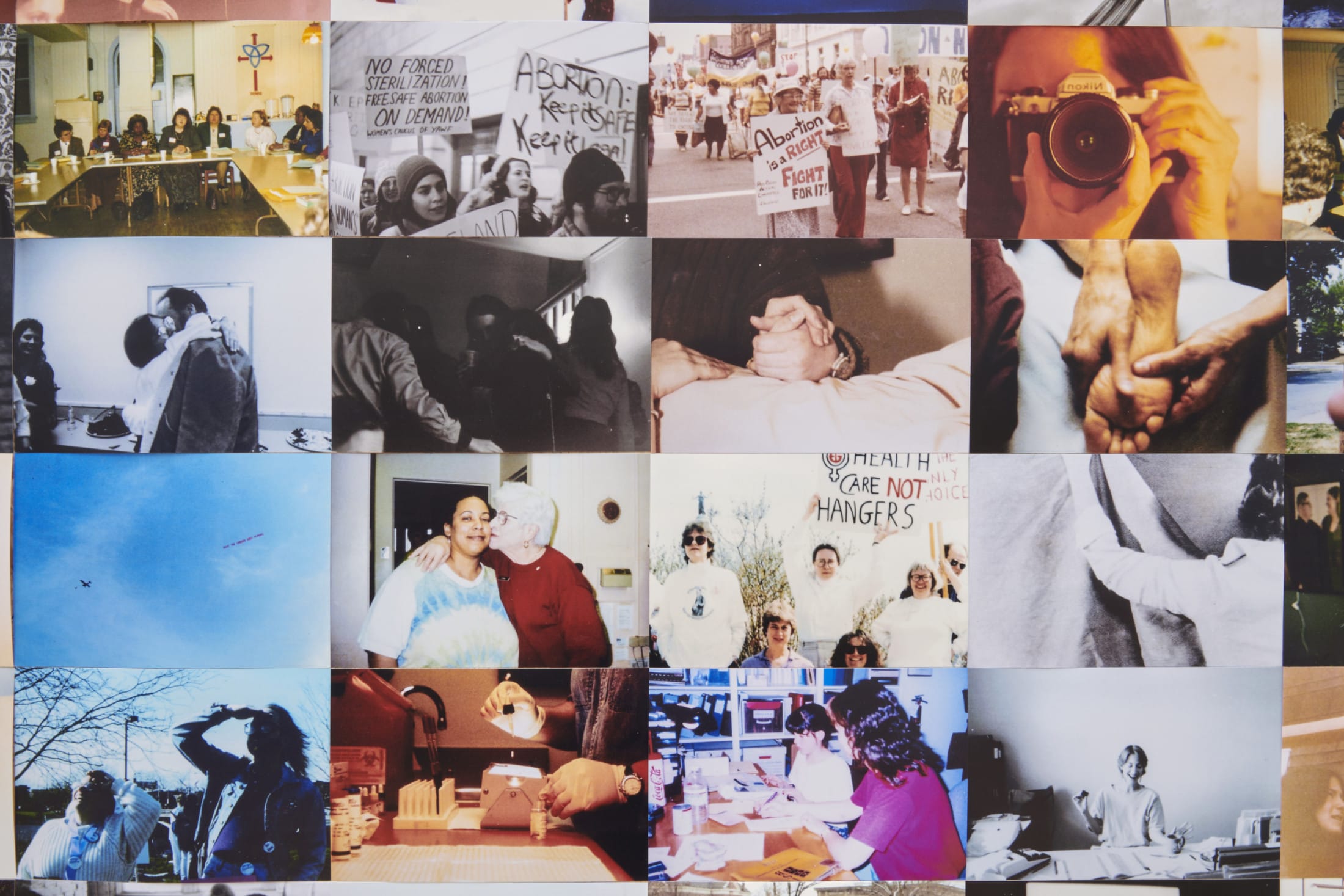 A photo collage of several images of protests. Part of a work by artist Carmen Winant.